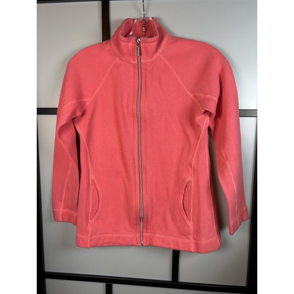 Tommy Bahama‎ Aruba Full Zip Sweatshirt Jacket Women's XS Coral Pink Ribbed Knit